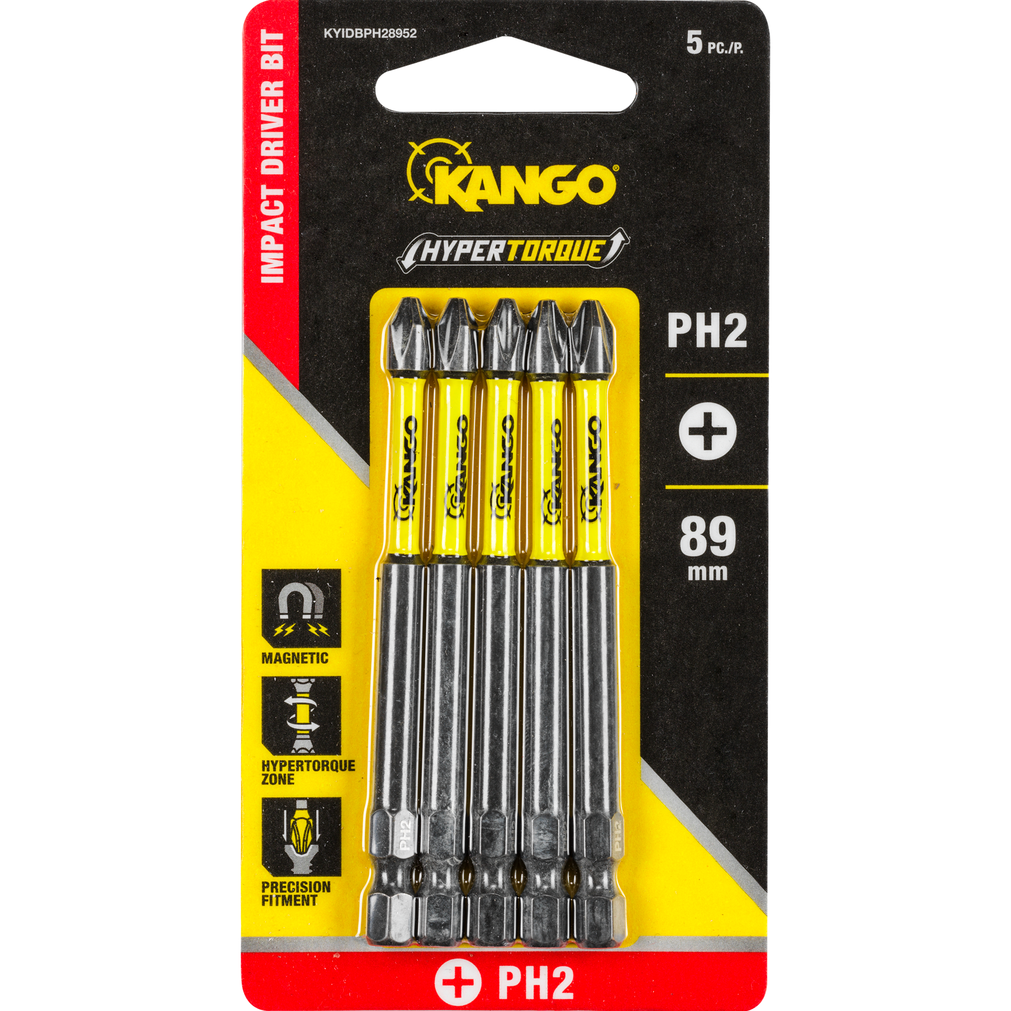 HYPERTORQUE 89mm PH2 Impact Driver Bit 5 Pack Kango KANGO Tools